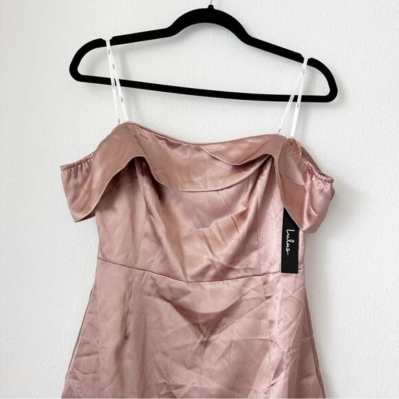 Lulus Paparazzi Shot Satin Off-Shoulder Midi Dress in Mauve Medium - Picture 6 of 8
